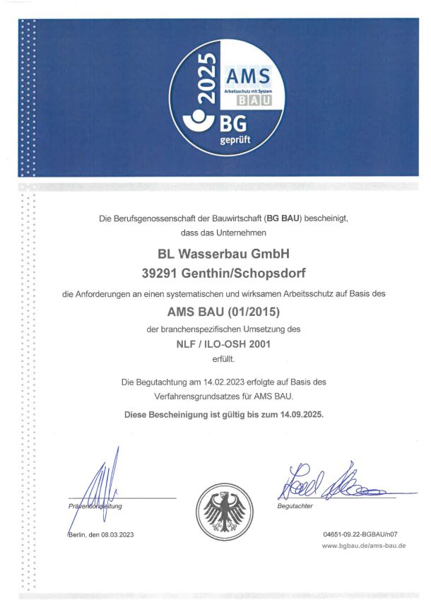 BL Wasserbau AMS Zertifikat